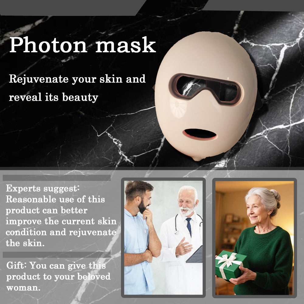 Photon Red Light Therapy Mask for Face - Skin Whitening & Rejuvenation, Suitable for All Ages & Face Shapes