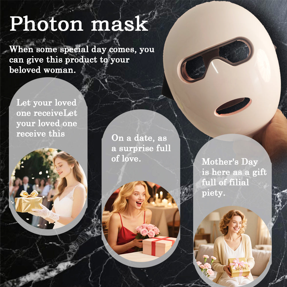 Photon Red Light Therapy Mask for Face - Skin Whitening & Rejuvenation, Suitable for All Ages & Face Shapes