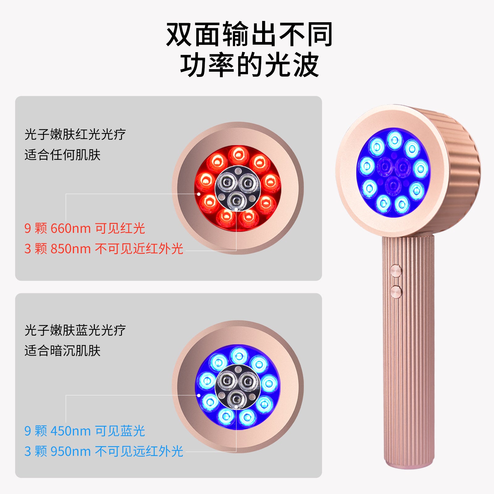 脸部红光理疗仪热敷红蓝光疗美容仪660nm+850nmLED红外光美肤仪