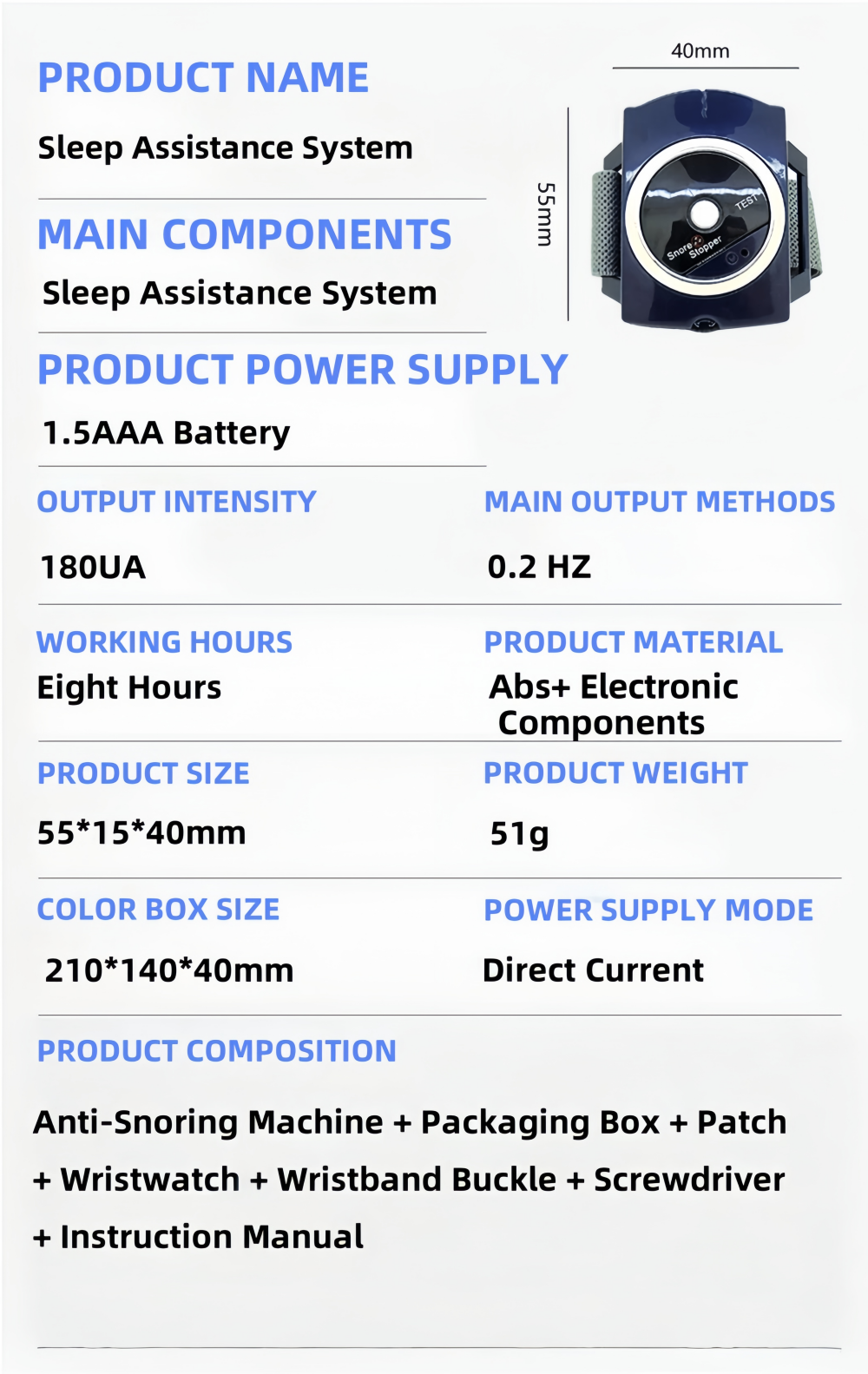 Portable Wrist Snore Stopper,Infrared Electronic Pulse Anti-snoring Device, A Great Sleep Helper for Couples with Multiple Adjustable Settings