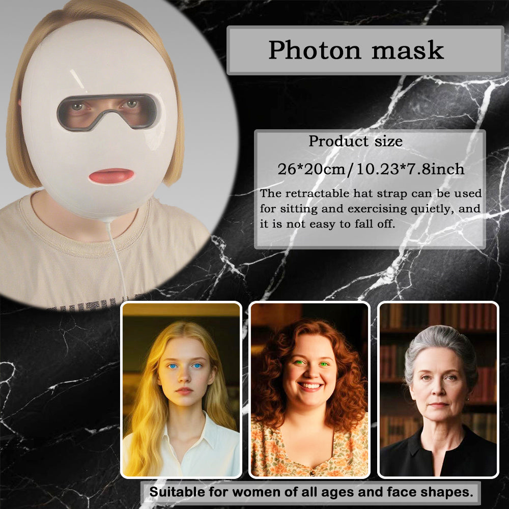 Photon Red Light Therapy Mask for Face - Skin Whitening & Rejuvenation, Suitable for All Ages & Face Shapes